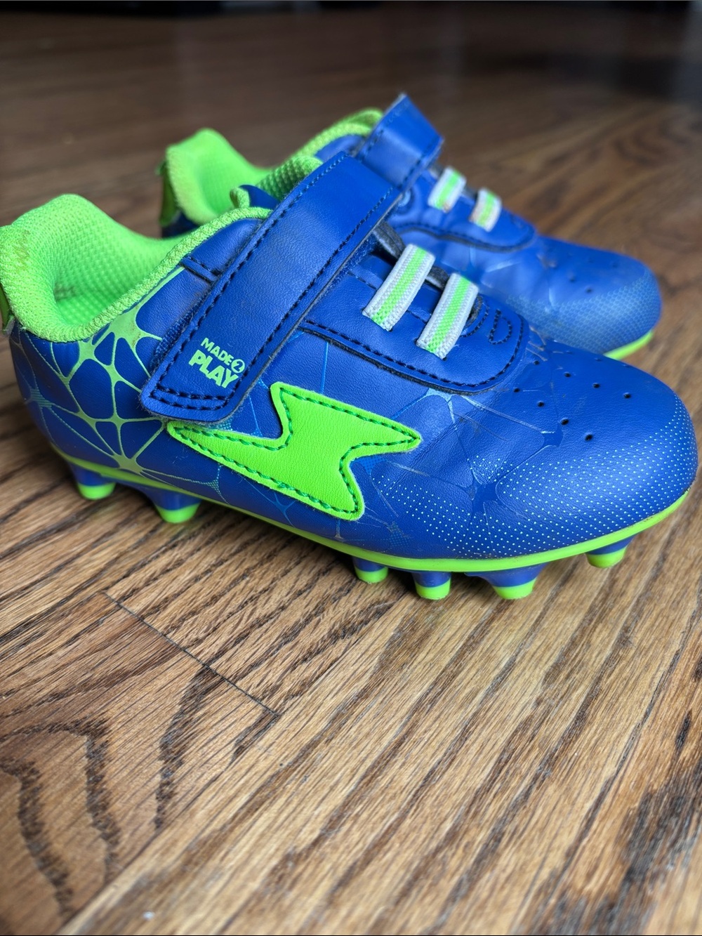 Stride Rite Kids Blue and Neon Green Soccer Cleats - Velcro Closure